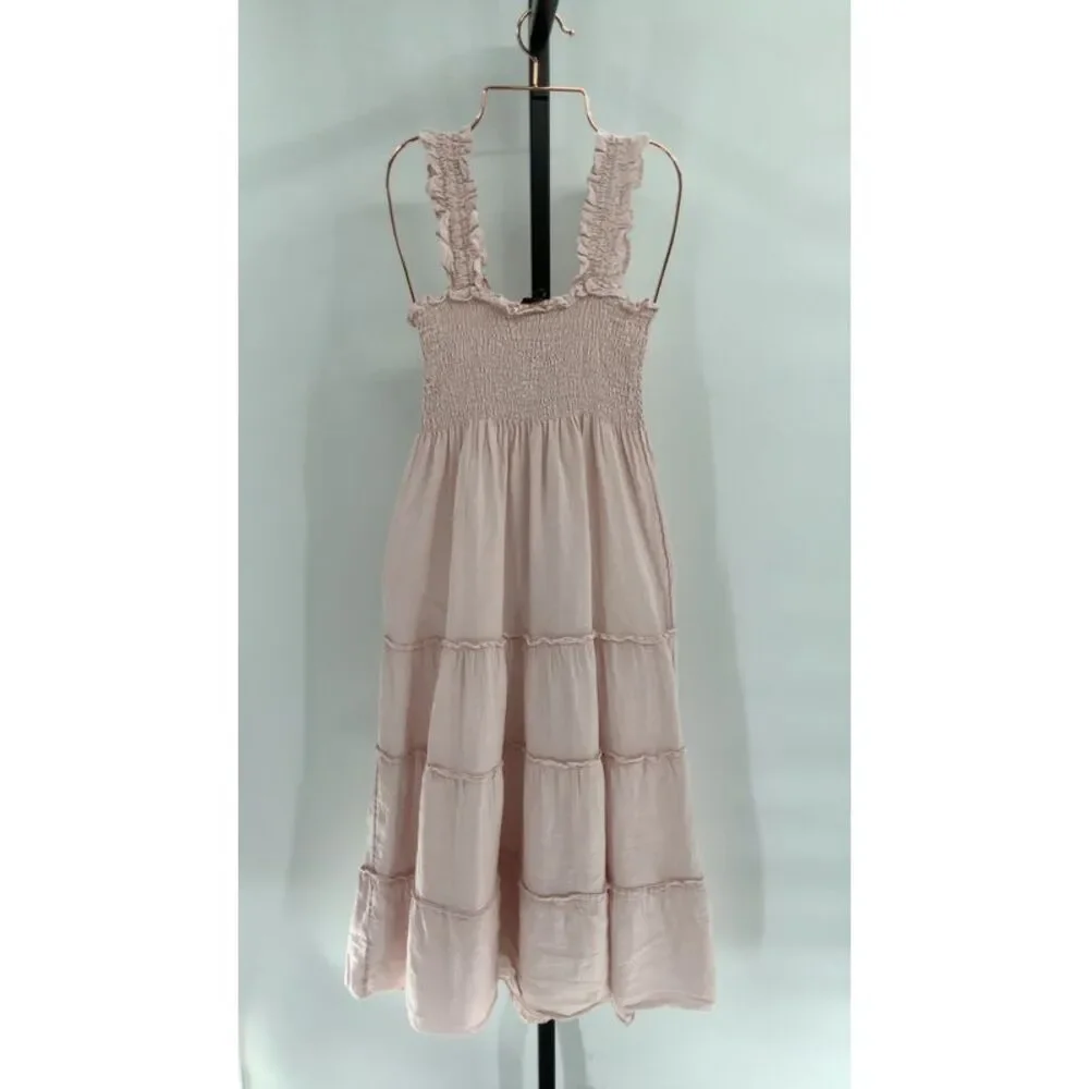 Quince Womens 100% European Linen Smocked Midi Dress Pale Pink XS - Picture 2 of 2
